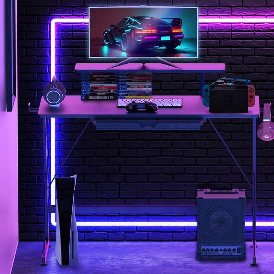 Gaming Bureau - Computer Tafel - Thuiswerken Kantoor - Met Monitorplank Lade Haken - 40 Inch - Zwart Hout van Merkloos — afbeelding 3