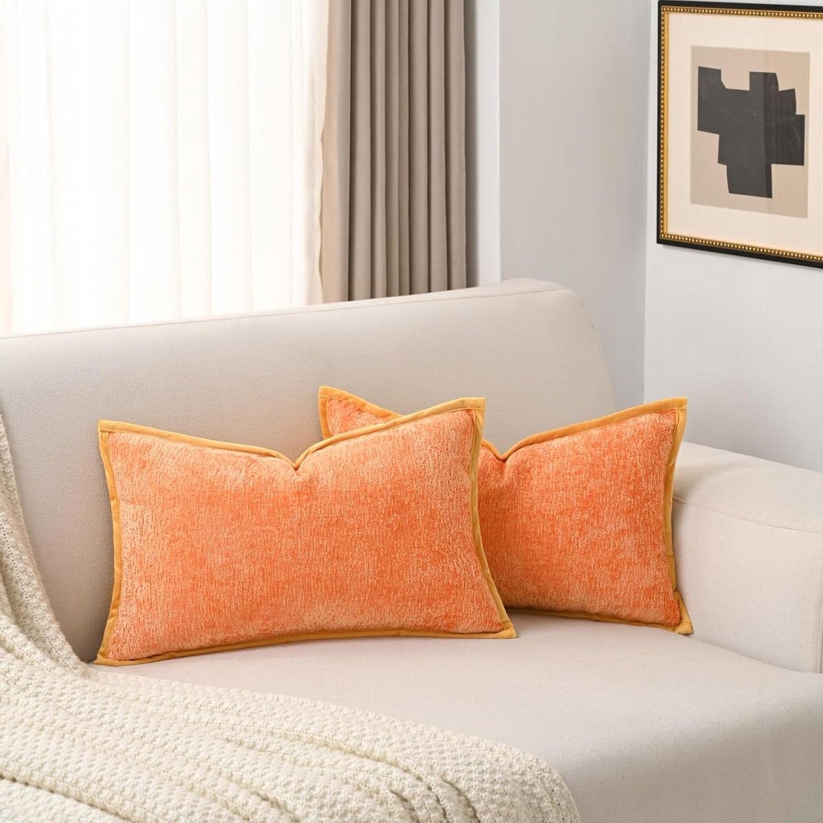 Sierkussenslopen Chenille - Kussenhoezen Set - Woonkamer Decoratie - Zacht Fluwelen Achterkant - 30x50 cm - Oranje