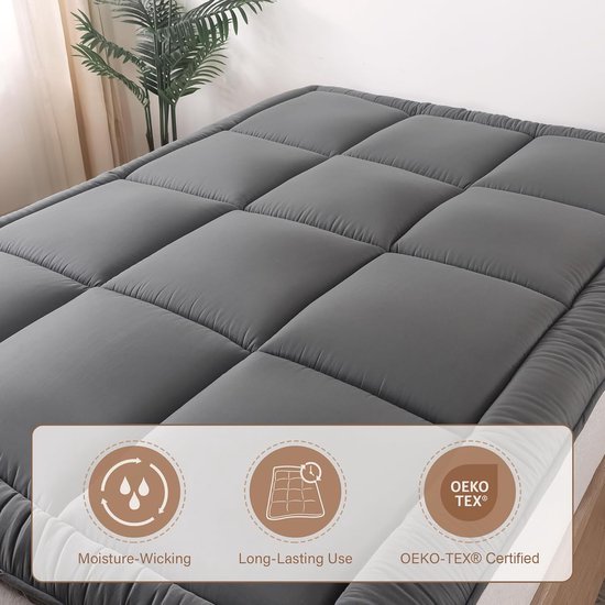 Japanse Vloermatras - Futonmatras Tatami - Comfortabel Slapen - Versnipperd Traagschuim - Full 3 inch - Grijs van Merkloos — afbeelding 2