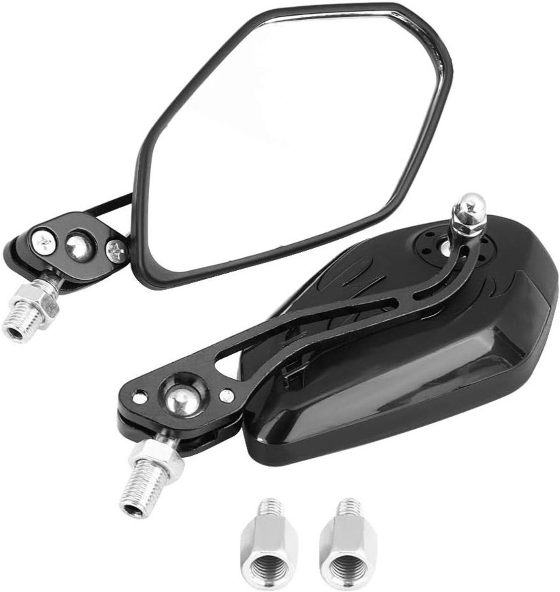 Universele Zijkijkspiegels voor Motoren - 2 Stuks 8mm 10mm Aluminium met Vlampatroon, Zwart, Cafe Racer Accessoires