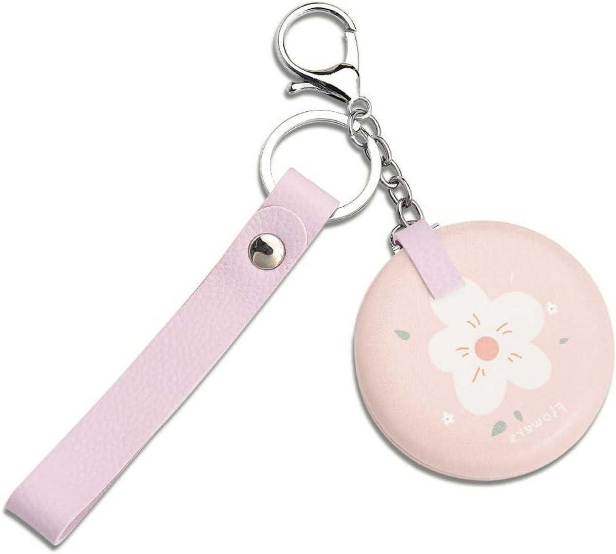 Zakspiegel Sleutelhanger - Make-up Spiegel - Make-up Bijwerken - Dubbelzijdig Vergrotend - Diameter 6 cm - Roze