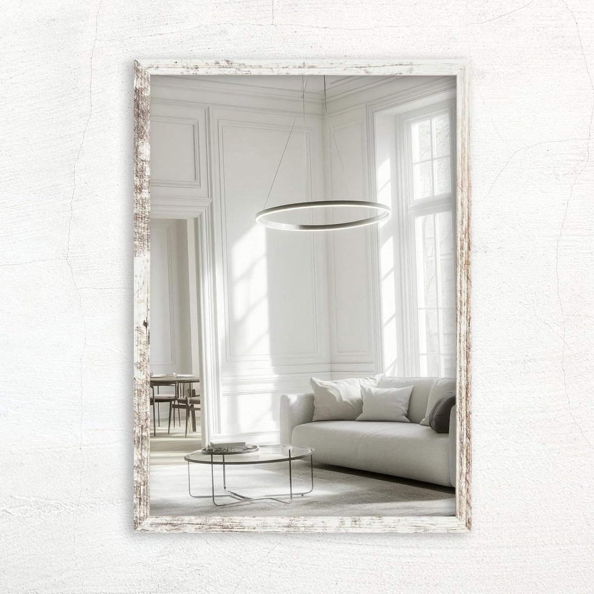 Wandspiegel - Spiegel met lijst - Interieur verfraaien - Handgemaakt in Duitsland - 40 x 45 cm - Vintage wit