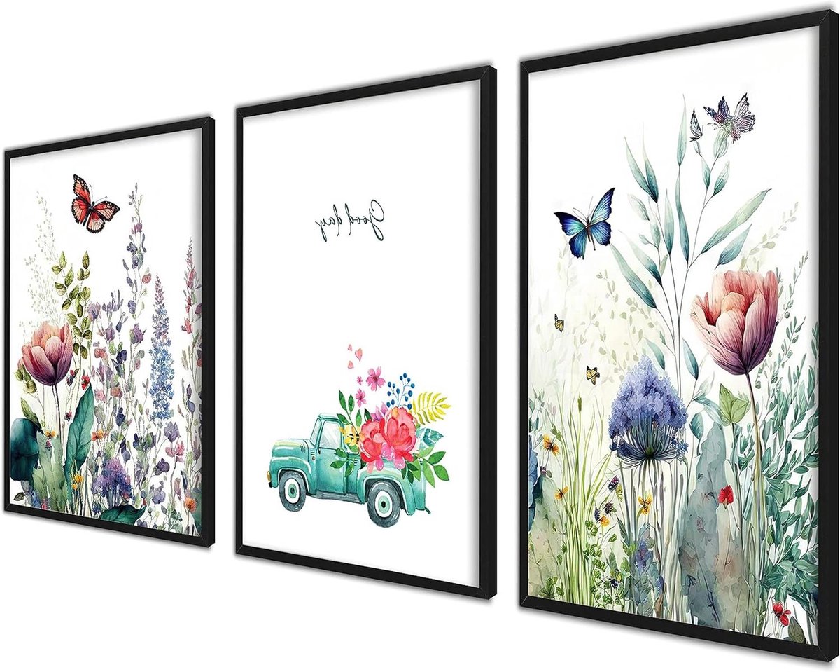 Poster Set Bloemen - Wanddecoratie Prints - Woonkamer Decoreren - Set van 3 Posters - 40x50 cm - Lente Bloemen