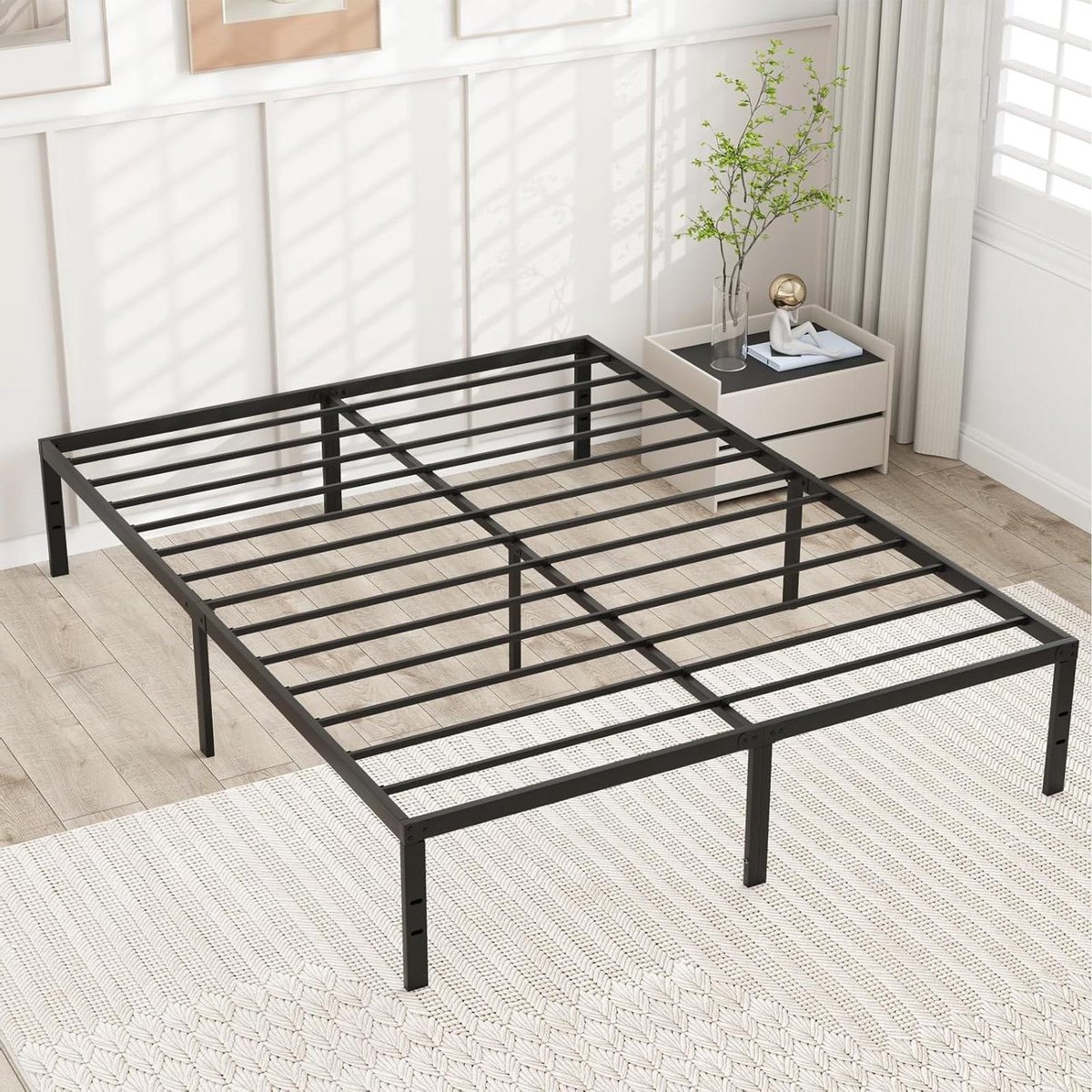 Metalen Bedframe - Tweepersoonsbed Platformbed - Stabiel Slapen - Grote Opbergruimte - 160 x 200 cm - Zwart