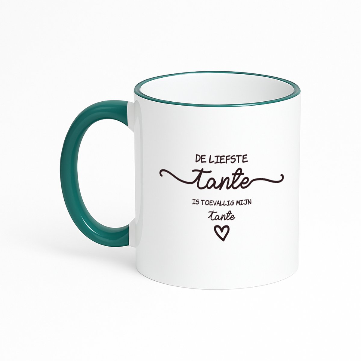 Hacebo® - Tanta cadeau koffiebeker met gekleurde rand donker groen - De liefste Tante - thee mok - koffie beker - Tante cadeau - Tante mok - Tante cadeautjes - Tante verjaardag - liefste Tante - Bonustante - koffiemok - 330 ML