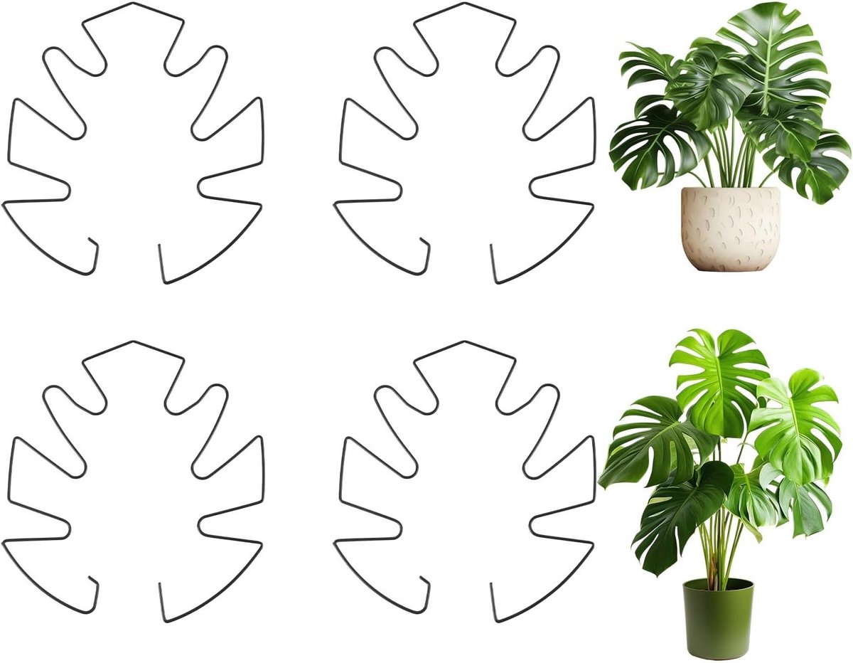 4 Stuks Monstera Blad Plant Support - Metalen Steun voor Klimplanten en Stabilisatie van Stelen voor Binnen en Buiten Tuinaccessoires (Zwart)
