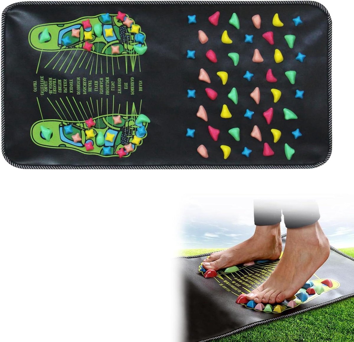 Voetmassage Mat - Massagekussen Acupunctuur - Voeten Ontspannen - Imitatie Kiezelsteen Design - 70 x 35 cm - Grijs