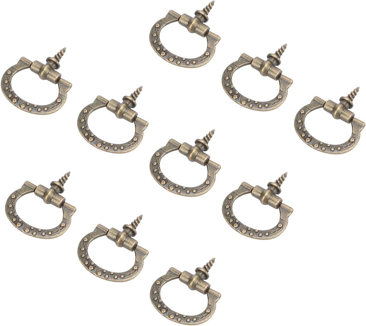 Set van 10 Mini Ring Handgrepen voor Meubels, 27 x 24 mm, Bronzen Ladenknoppen voor Kasten en Dressoirs