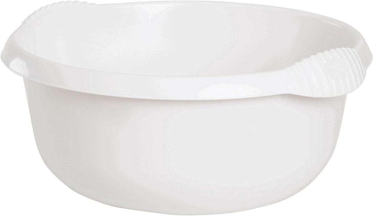 Ronde Kom - Spoelbak Vaatbak - Huishoudelijk Gebruik - Met Handgrepen - 9 Liter 36cm - Wit