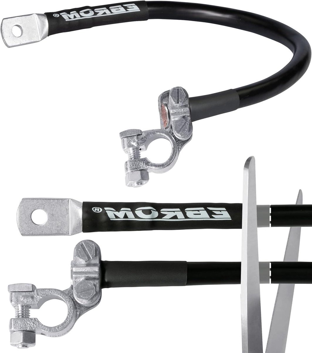 Accukabel Auto - Aardkabel Poolklem - Auto Starten - 16 mm² Flexibel Koper - 30 cm tot 2 m - Zwart