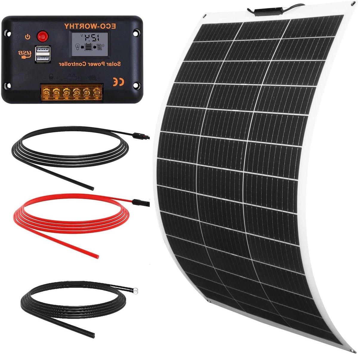 Flexibel Zonnepaneel - Zonne-energie Kit - Off-grid Stroom - Ultradun en Buigzaam - 130 W - Zwart