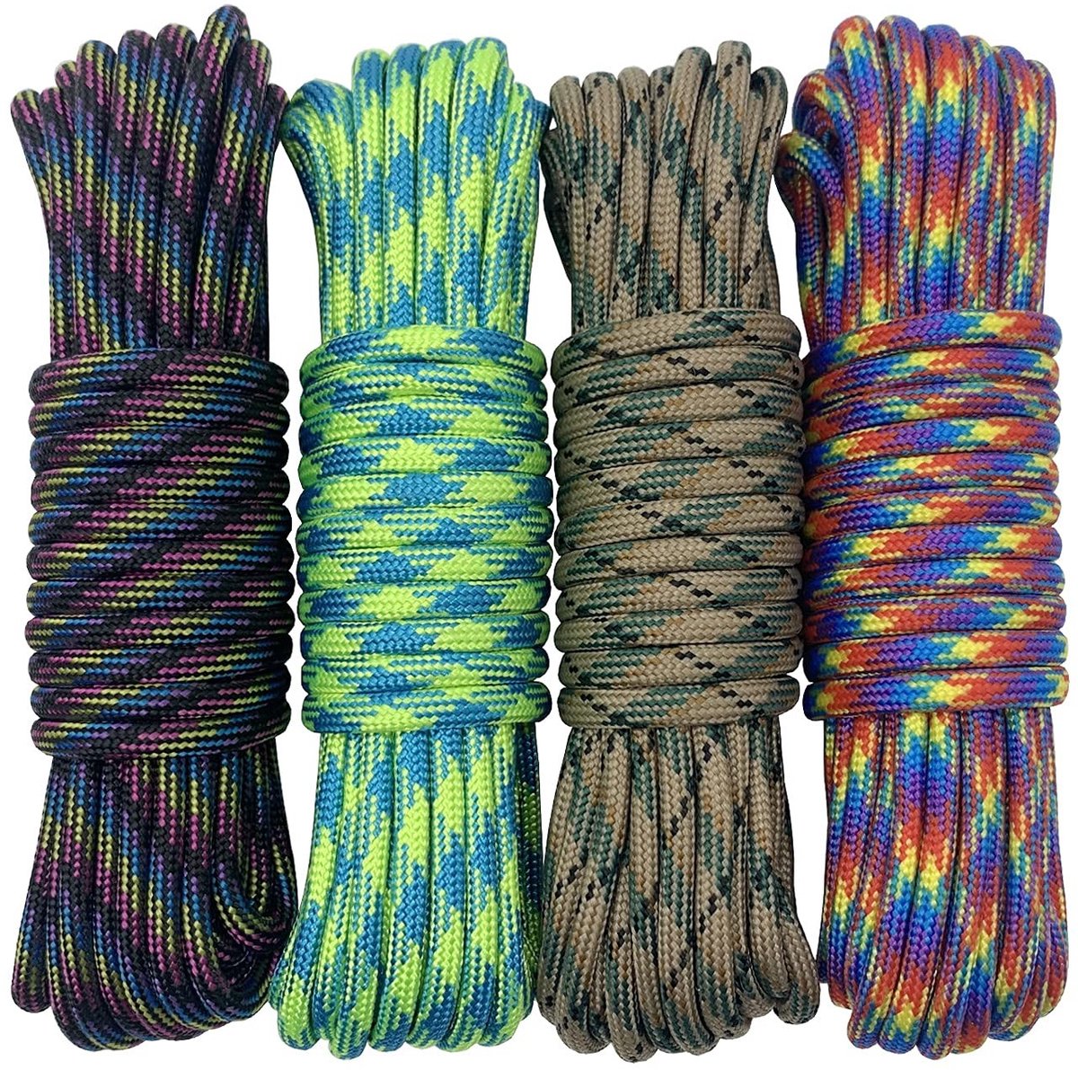 aladdien - Paracord-touw - 6 meter - Sterk en veelzijdig - 4 mm - Outdoor Survival - Ideaal voor kamperen en DIY-projecten - 4 stuks