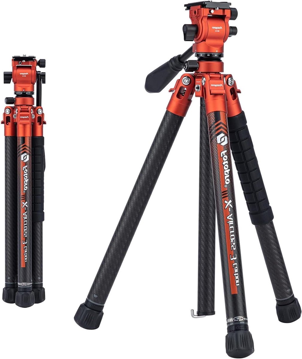Reis Camera Statief - Lichtgewicht Statief - Professioneel Filmen - 3K Koolstofvezel Buis - 64 Inch Hoog - Oranje
