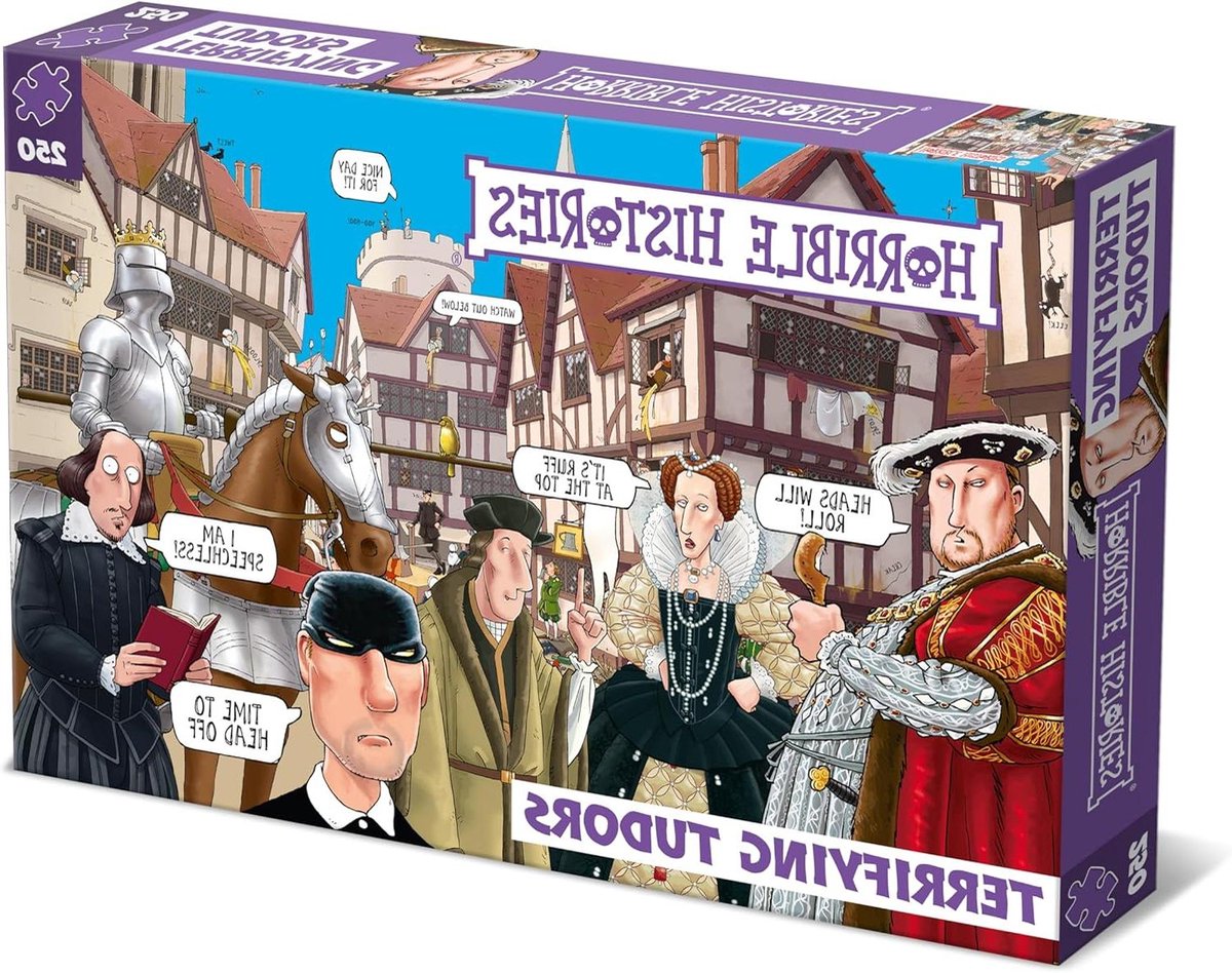 Legpuzzel Terrifying Tudors - Kinderspel Educatief - Historische Kennis Opdoen - Gebaseerd op Boeken - 23 x 33 cm - Paars