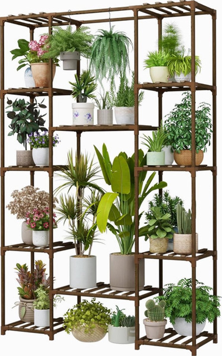 Sierra, 62,2 inch hoge plantenstandaard, houten bloemenstandaard voor binnen en buiten, meerdere planten, woonkamer, tuin, balkon, woondecoratie