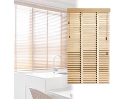 Houten Jaloezieën - Horizontale Gordijnen - Privacy en Zonwering - 50mm Massief Houten Lamellen - 120x210cm - Natuurlijk Hout