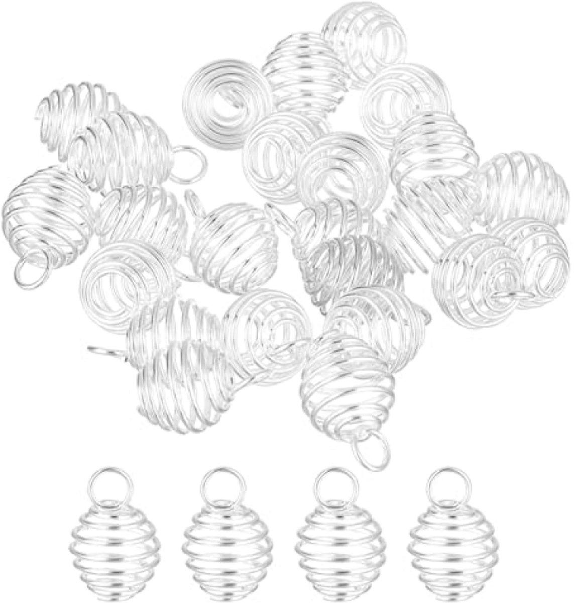 100 stuks zilverkleurige spiraal kooi hangers voor sieraden maken - 9x8 mm