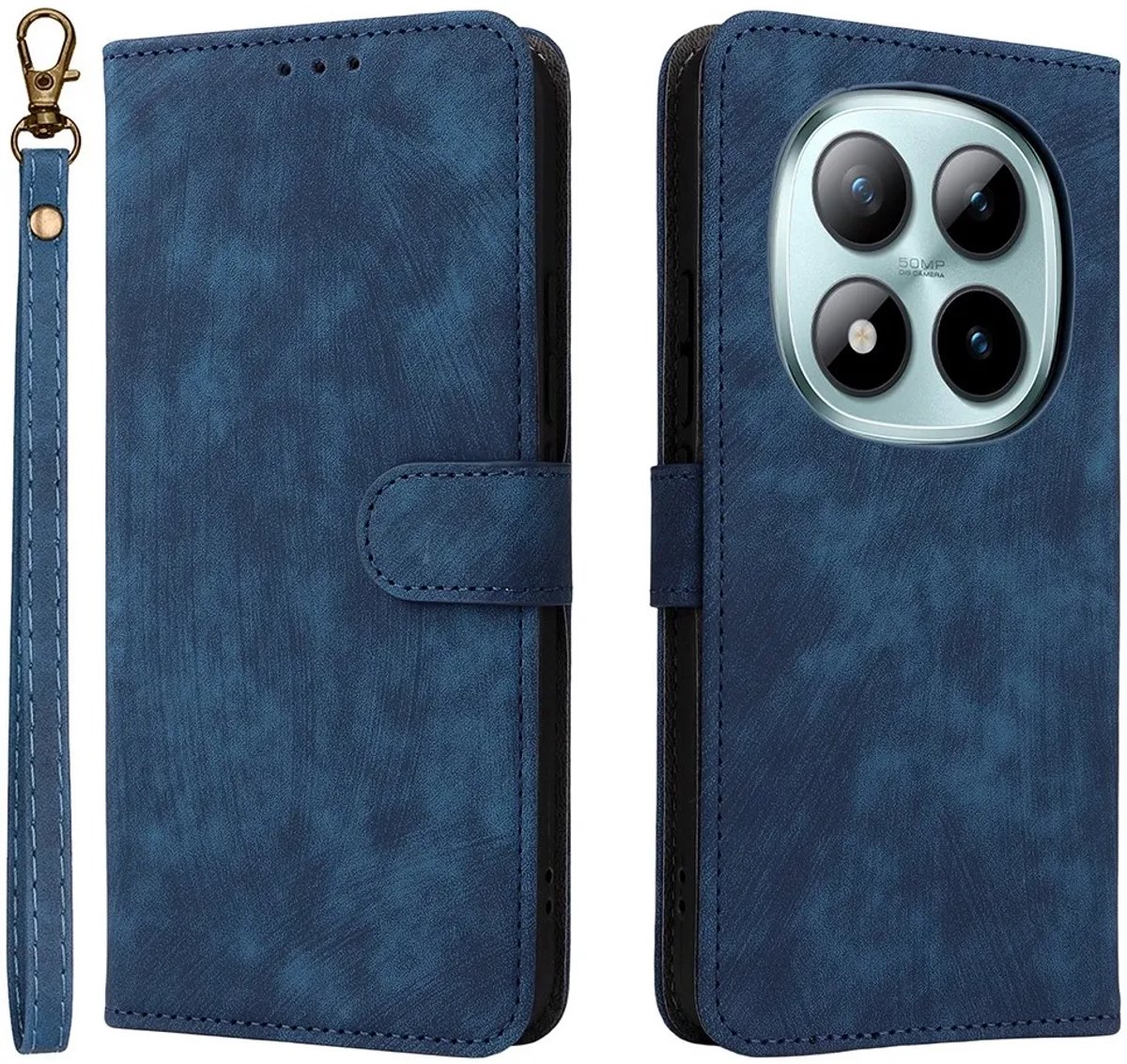 Hoesje geschikt voor Xiaomi Redmi Note 15 Pro Plus / Xiaomi Poco M8 Pro - Phonesta Vintage Skin Book Wallet Case met afneembaar koord - Blauw
