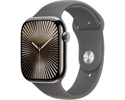 Apple Watch Series 10 - Wifi + 4G - 46mm - Natural Titanium Case met Stone Grey Sportbandje - S/M