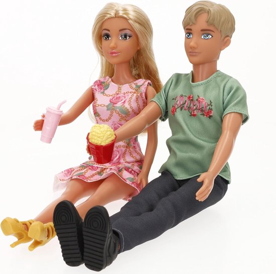Poppen Filmdate Set - Speelgoed Poppen - Symbolisch Spel - Movable Limbs - 30 cm - Roze — afbeelding 3