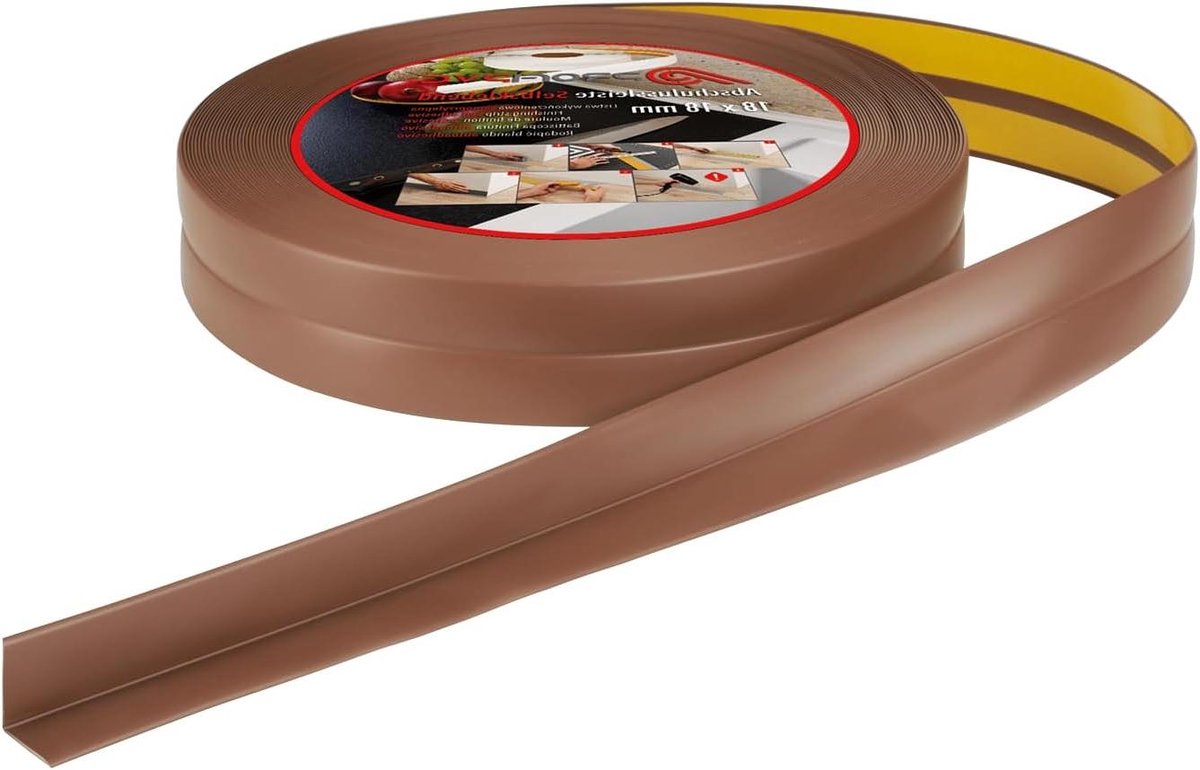 Zelfklevende Plint - Afwerkingsprofiel - Voegen Dichten - Flexibel PVC Materiaal - 18x18mm 10 Meter - Bruin