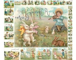Decoupage Papierpakket (21 vellen 15 x 20 cm) paashaas kuikens en kinderen FLONZ vintage stijl paaskaarten foto's voor decoupage, knutselen en scrapbooking