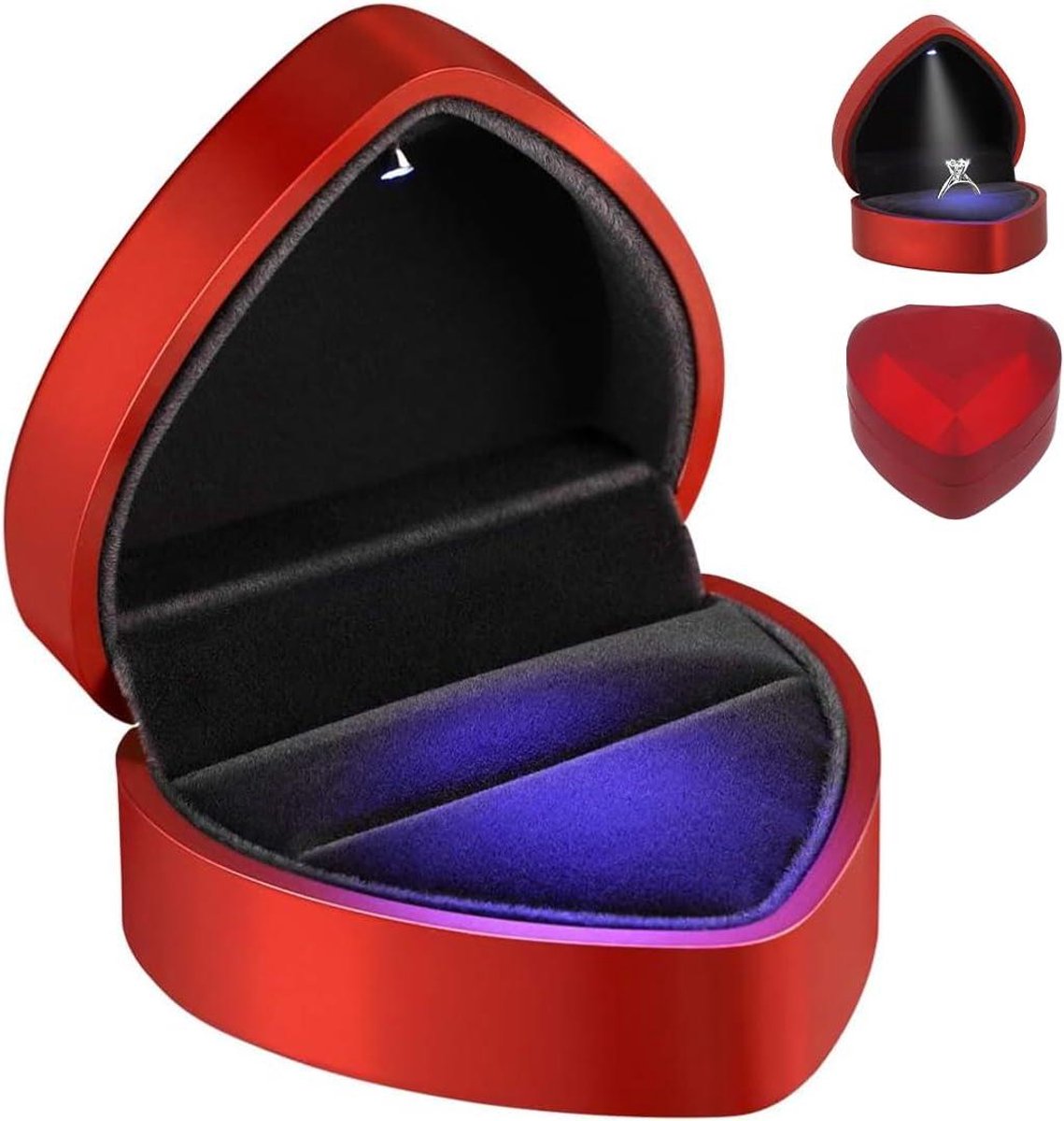 LED Ringendoos - Juweel Doosje - Cadeau Presentatie - Ingebouwde LED Verlichting - 7x6.5x4.5 cm - Rood