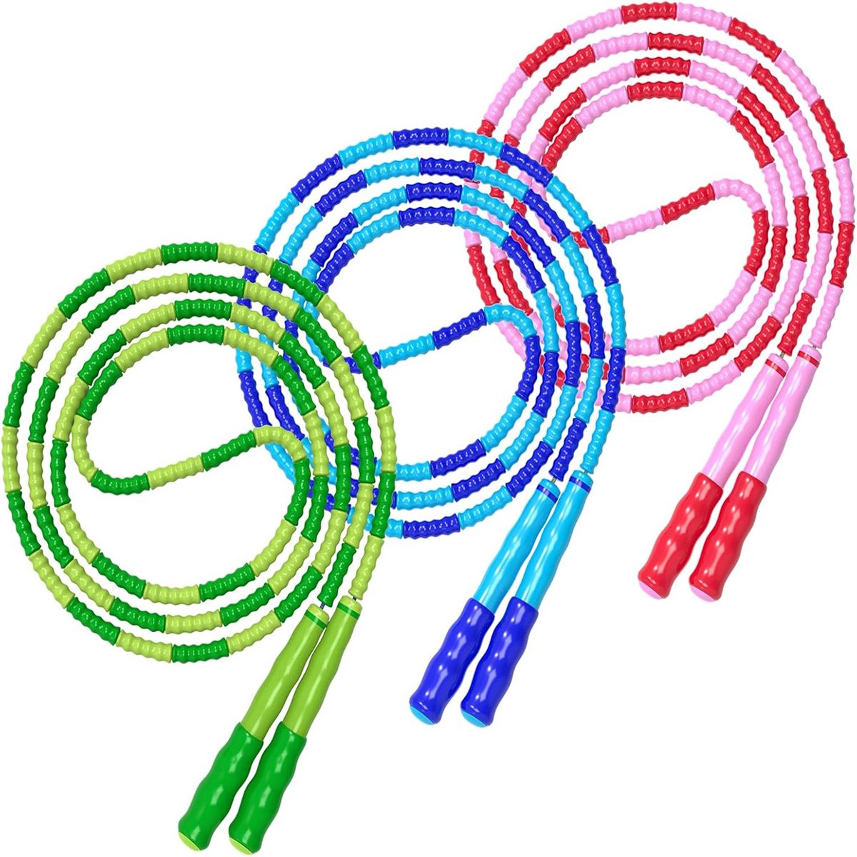 carmdering - Beaded Springtouw - Springtouw - Verstelbare Jump Rope - Touwtje Springen voor Volwassenen en kinderen - Beaded rope - Conditie & Trucs - Binnen & Buiten Skipping Rope - Fitness Springtouwen - 3 Stuks