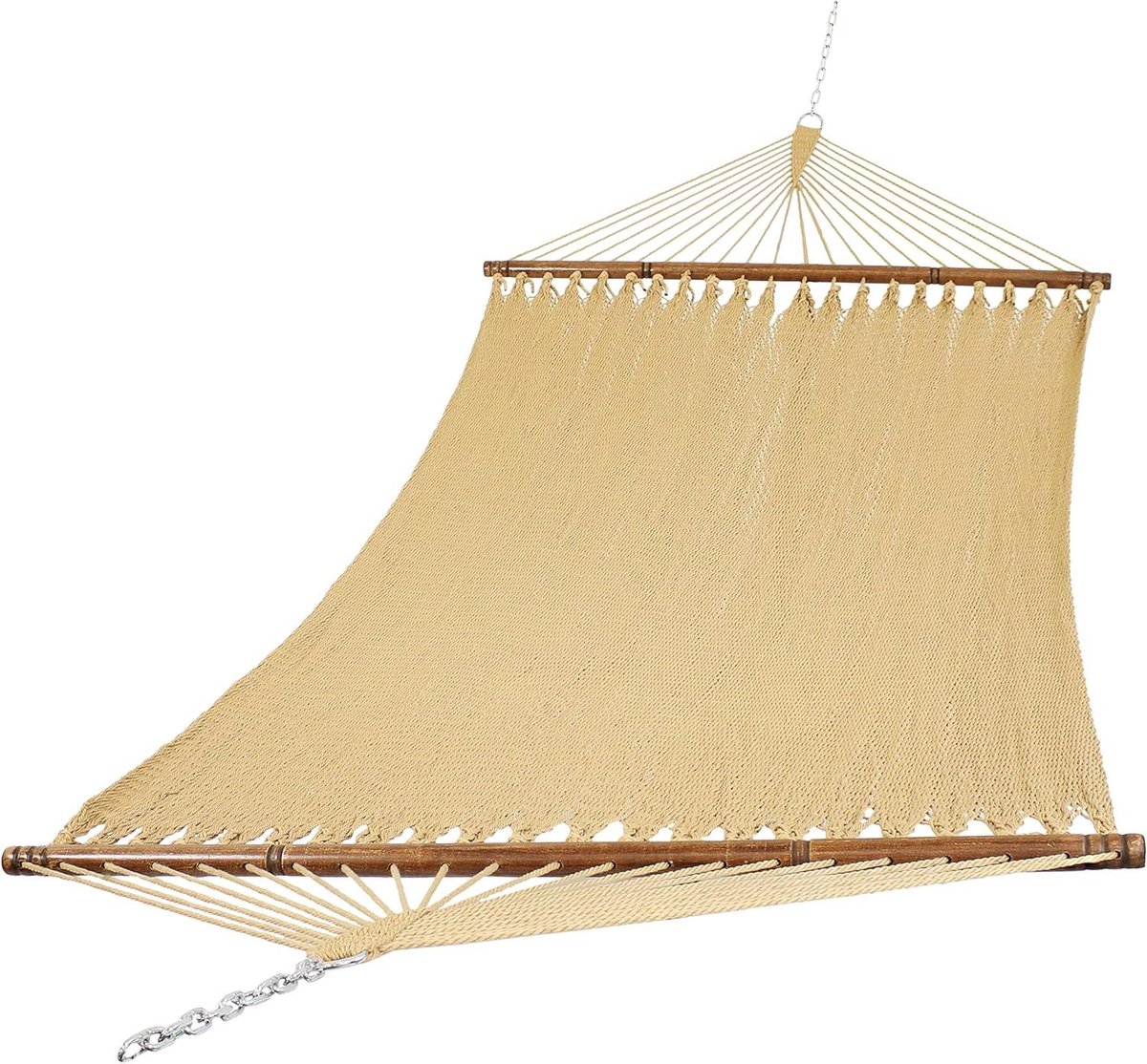 Hangmat Dubbel - Touw hangmat - Buiten Ontspannen - Extra Brede Spreidstangen - 600 lbs Draagvermogen - Bruin