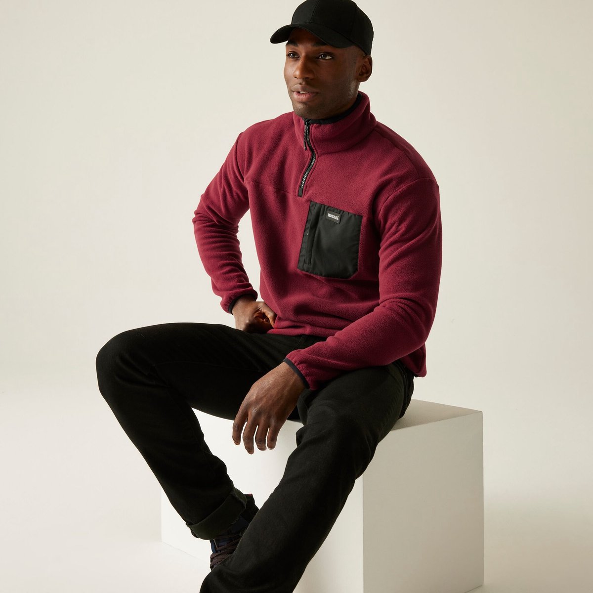 Fleece Hiking Heren Halve Rits Frankie Bourgogne
