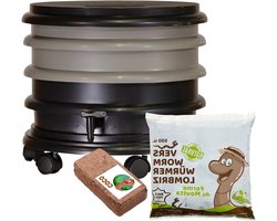 WORMbox | Lombricomposter 2 bins Grey + 250g Compost worms + 1 Coco block | 32 liters | Compost your organic waste, the worms/earthworms produce lombricompost