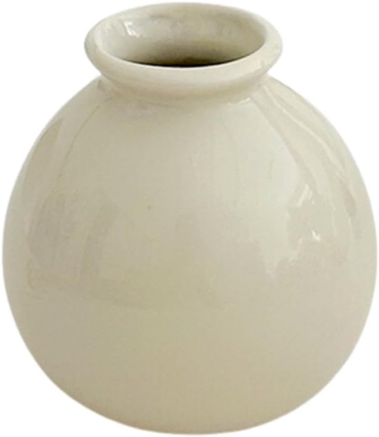 2 stuks Mini Keramische Vaasjes – Rustieke Decoratie Vaas – Modern Landelijk Stijl – Kleurrijke Effen Kleine Vazen voor Gedroogde & Verse Bloemen en Kleine Planten – Geschikt voor Woonkamer, Keuken, Slaapkamer en Badkamer Decoratie (Kom Crème)