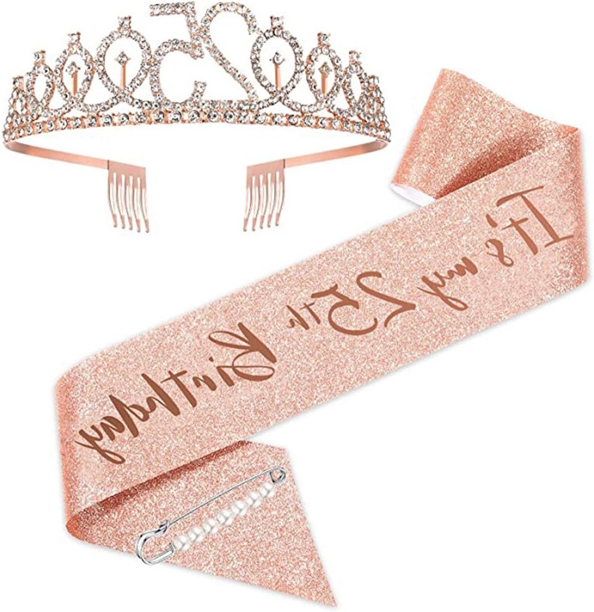 Verjaardagsband en Tiara Set voor Meisjes, Versieringen voor Verjaardagsfeest, Feestaccessoires en Cadeautips voor 25e Verjaardag