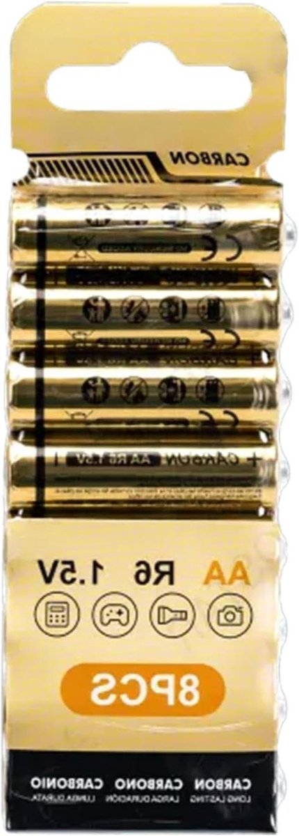Koolstof Zink Batterijen - AA Batterijen - Apparaten Aandrijven - Betrouwbare Prestaties - 8 Stuks - Zwart