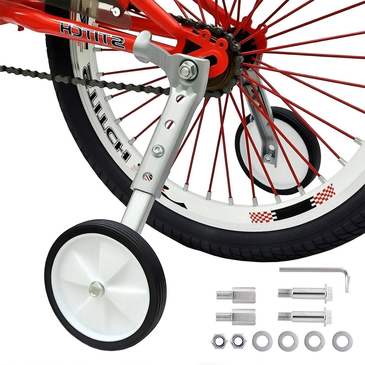 Fiets Trainingswielen - Stabilisatoren Kinderfiets - Leren Fietsen - Verstelbare Hoogte - 18-22 Inch - Zilver
