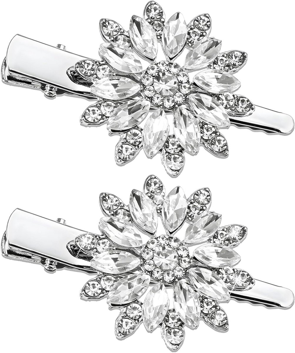 Set van 2 Sprankelende Haarspeldjes met Rhinestones en Bloemontwerp - Elegante Haaraccessoires voor Vrouwen en Meisjes, Perfect voor Feestjes en Speciale Gelegenheden