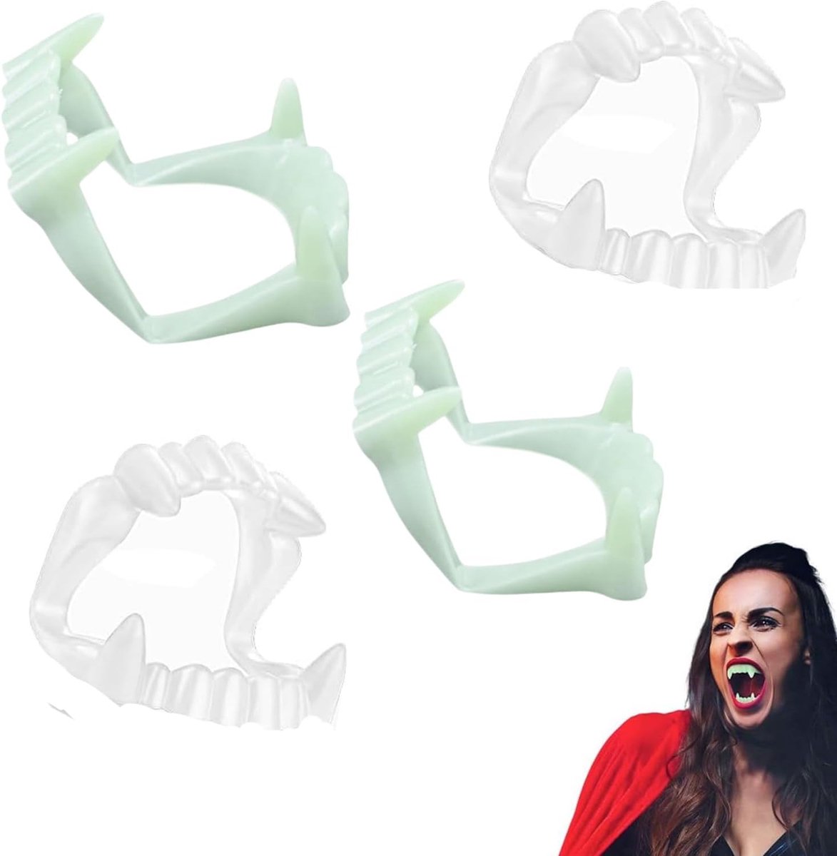 Realistische Vampier Tanden - 4 Stuks - Weerwolf Tanden - Witte Plastic Vampiertanden - Dracula Kostuum - Halloween Feest - Volwassenen - Tieners