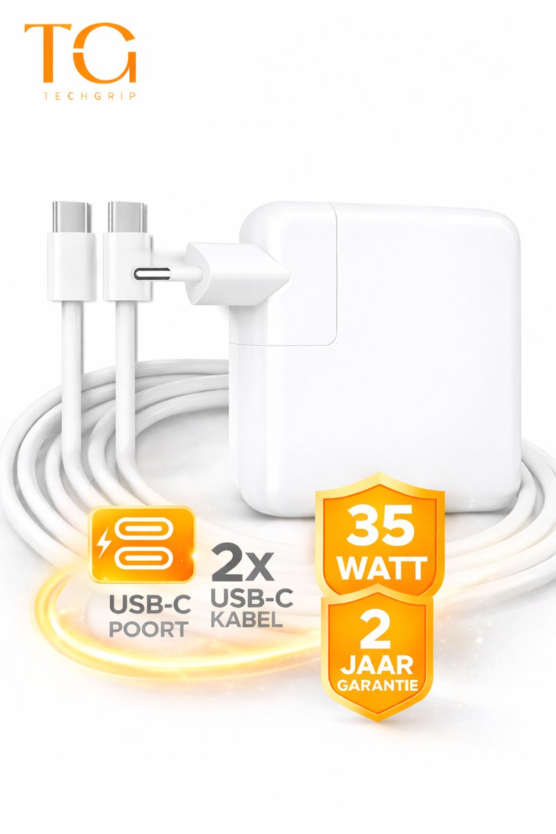 35W USB-C oplader dubbele poort met 2 USB-C naar USB-C kabels, snel laden voor Apple MacBook, iPad, iPhone - Afbeelding 5
