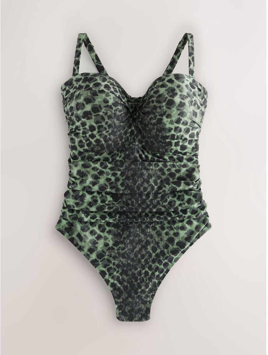 Next Dames - Buikcorrigerend F-K bandeaubadpak met beugel voor ultieme ondersteuning - Groen Green/Black Leopard Print