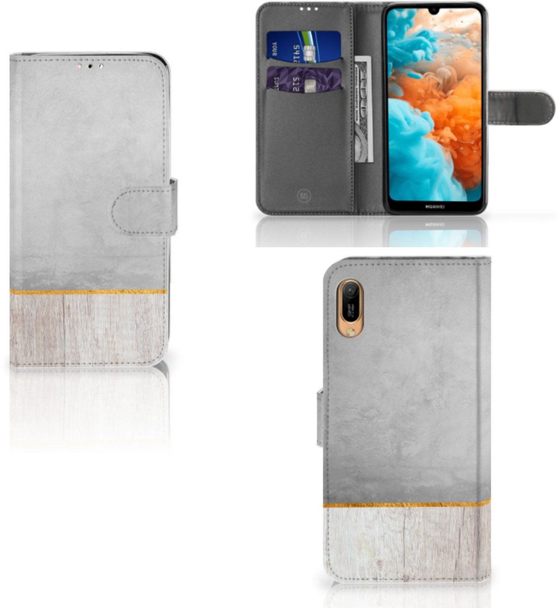 Huawei Y6 (2019) Book Style Case Wood Concrete
