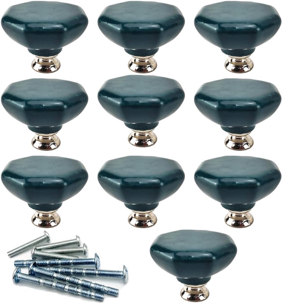 Set van 10 Moderne Keramische Knoppen - Octagonale Deurklinken, Porseleinen Ladeknoppen, Stijlvolle Keukenaccessoires voor Meubels