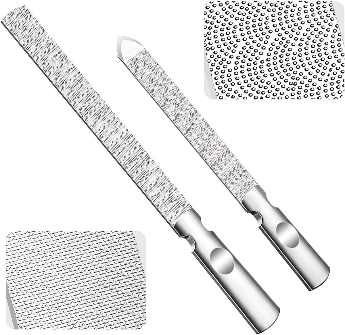 Dubbelzijdige RVS Vijl Set - Wasbare Metalen Nagelvijl met Antislip Handvat voor Mannen en Vrouwen, Perfect voor Nagelverzorging en Manicure