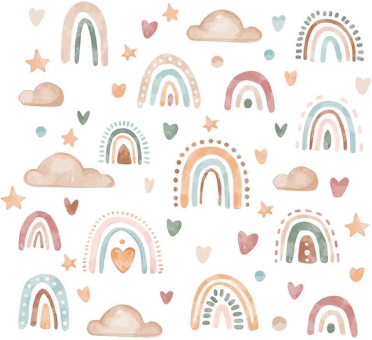 Regenboog muurstickers met hartjes voor kinderkamer decoratie - Boho stijl - Babykamer wanddecoratie met liefdevolle ontwerpen