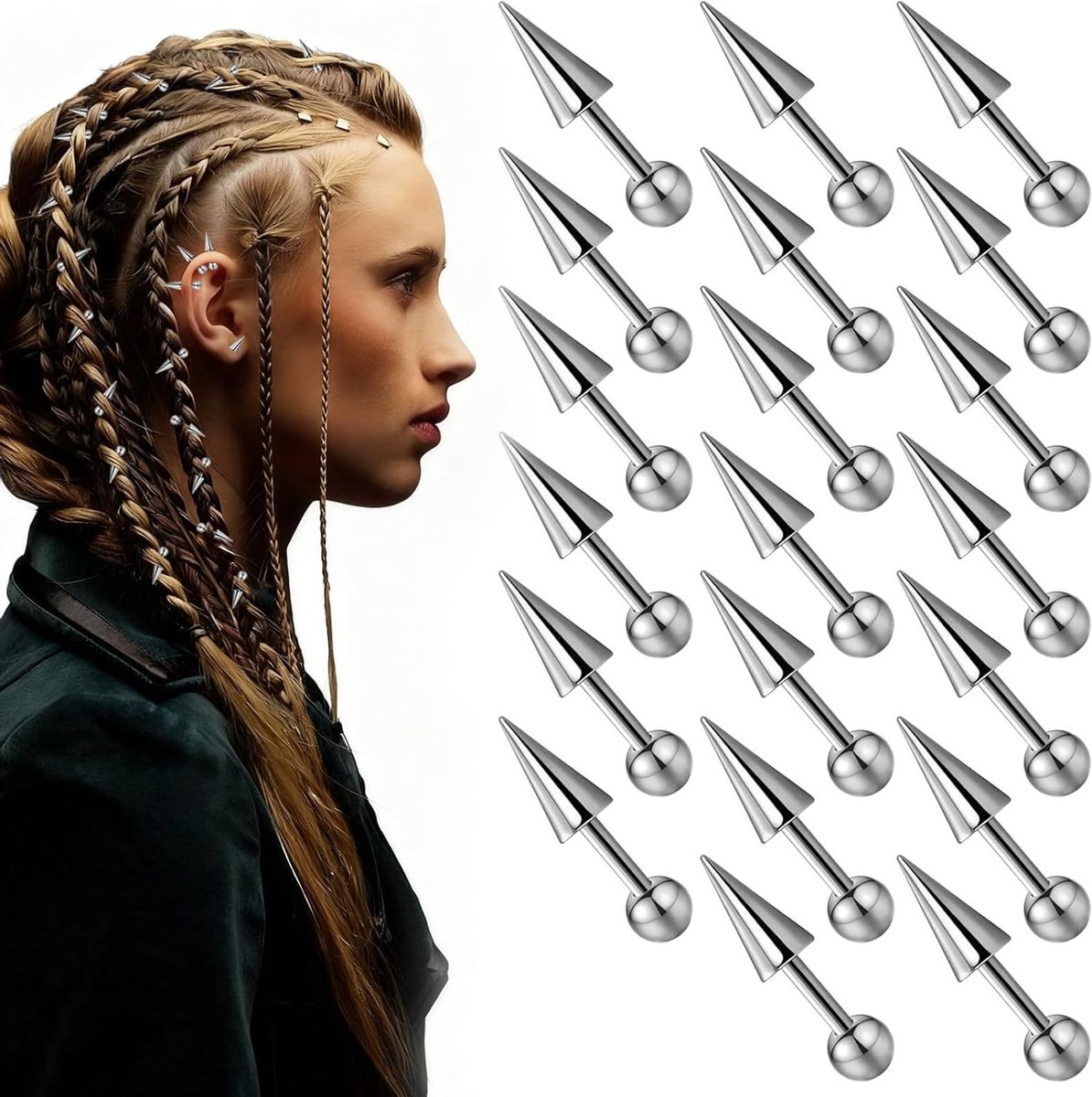 20 Stuks Goth Haarspelden voor Vrouwen en Mannen, Punk Accessoires met Spikes voor Alternatieve Stijlen, Perfect voor Vlechten en Buns