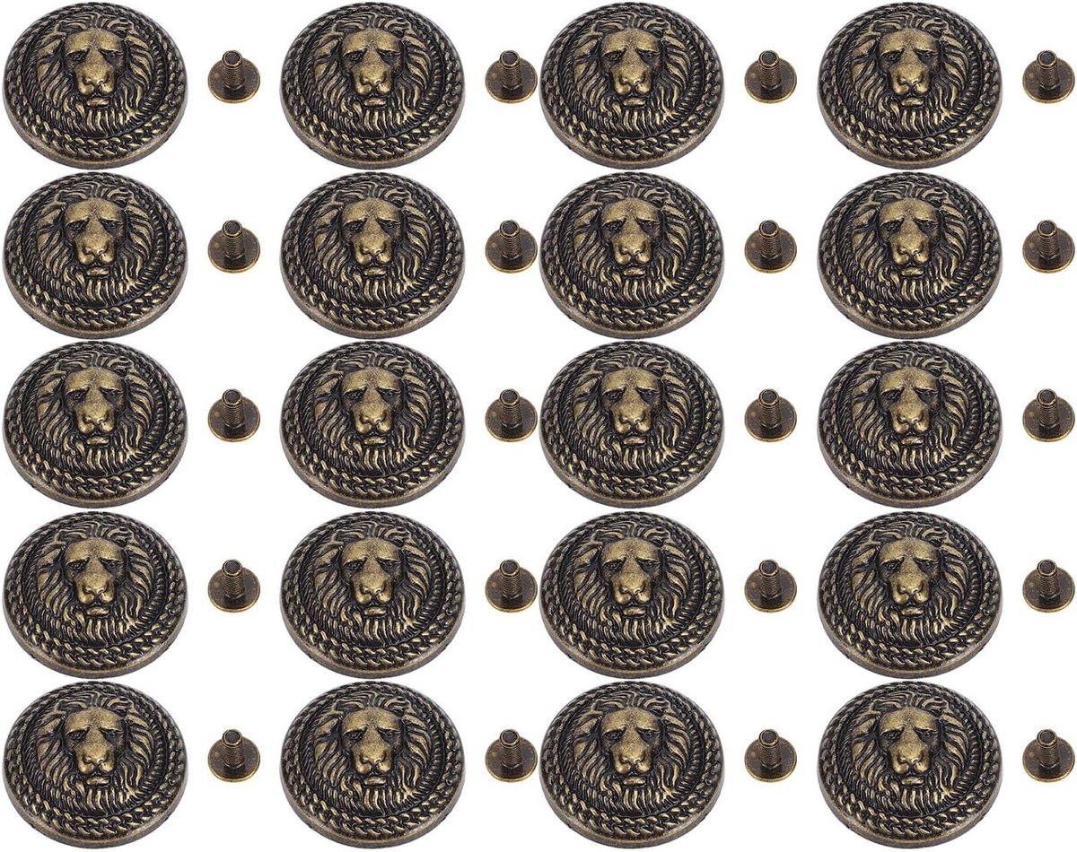 20 Bronzen Leeuwenkop Nieten en Schroeven - Rivet Kit voor Tassen, Schoenen en Kleding