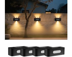 Op zonne-energie werkende buitenverlichting voor de binnenplaats, waterdicht, geschikt voor parkeerplaatsen/entreehallen/deuropeningen/hekken/trappen/poortpalen/carports. Eenvoudige installatie. (4 lampen per verpakking).