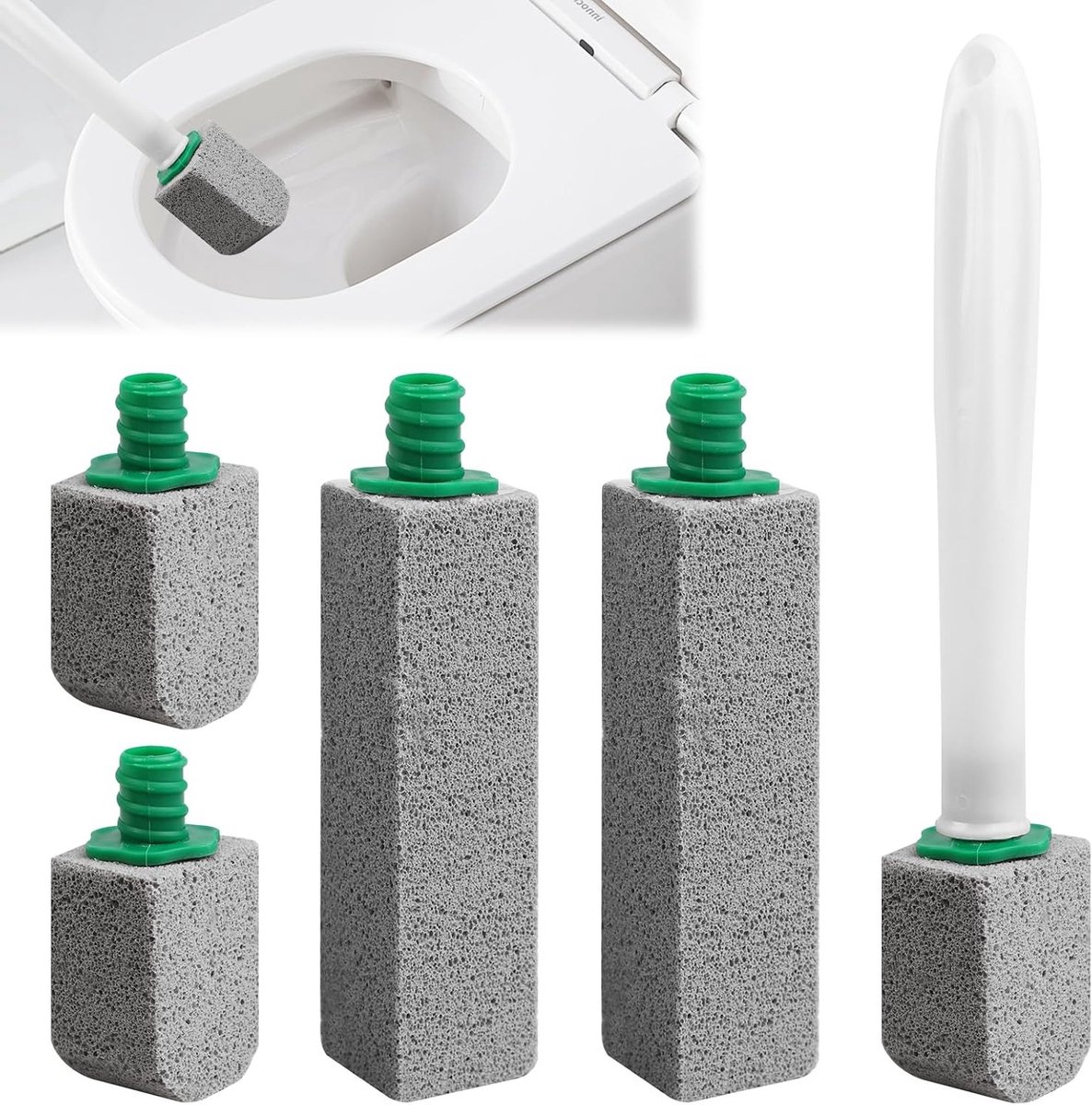 Toiletreiniger met puimsteen - 4-delige set met lange en korte reinigingsstenen voor effectieve schoonmaak van toiletten en sanitair
