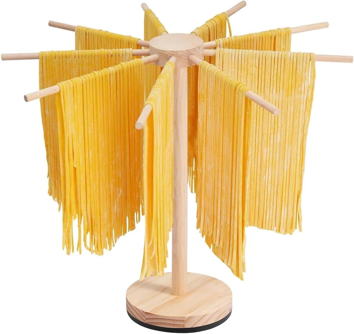 Houten Pastadroger met 9 Verwijderbare Armen en Draaibare Basis voor Italiaanse en Chinese Noodles