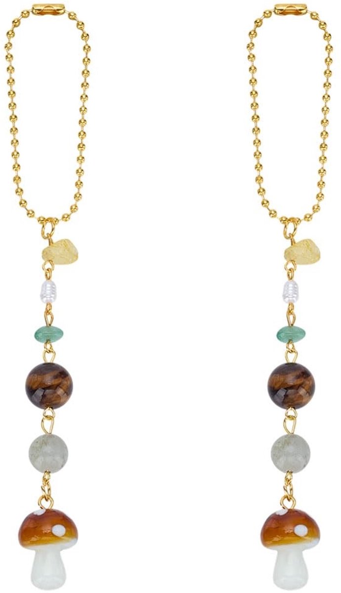 2x Schattige Paddenstoel Hangdecoratie voor Auto - Boho Achteruitkijkspiegel Charm in Gemengde Kleuren