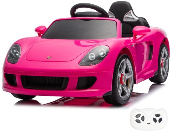 Porsche Carrera GT Elektrische Kinderauto - 1 tot 5 jaar - Full Option - 12V Kinderauto met Afstandsbediening - Officieel Gelicentieerd Accuvoertuig met Lederen Zitje, Schokdempers & Bluetooth - Werkende Deuren & Soft-Start – Roze